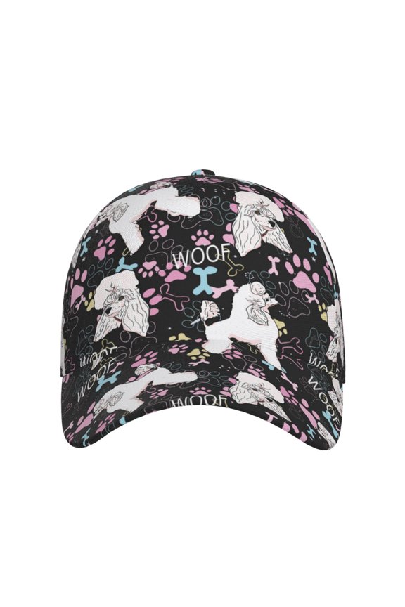 Cute Poodle Dog for Baseball Cap: Unisex, crafted from classic polyester twill fabric, featuring a soft unconstructed design
