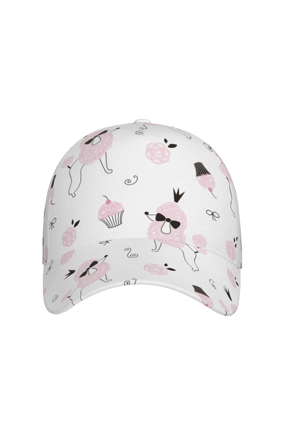 Cute Poodle Dog for Baseball Cap: Unisex, crafted from classic polyester twill fabric, featuring a soft unconstructed design