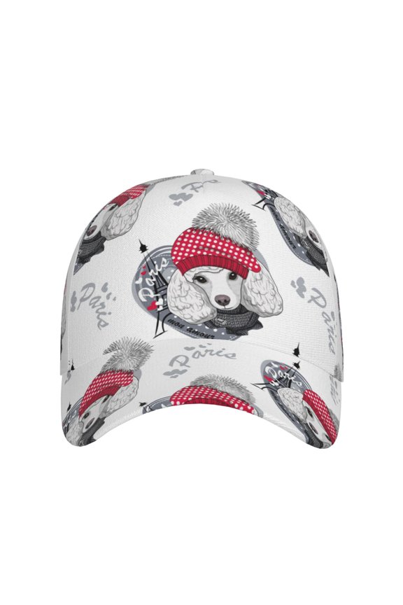 Cute Poodle Dog for Baseball Cap: Unisex, crafted from classic polyester twill fabric, featuring a soft unconstructed design
