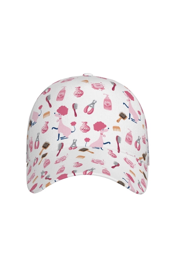 Cute Poodle Dog for Baseball Cap: Unisex, crafted from classic polyester twill fabric, featuring a soft unconstructed design