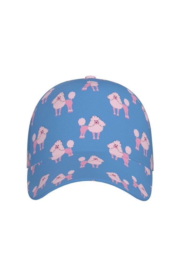 Cute Poodle Dog for Baseball Cap: Unisex, crafted from classic polyester twill fabric, featuring a soft unconstructed design