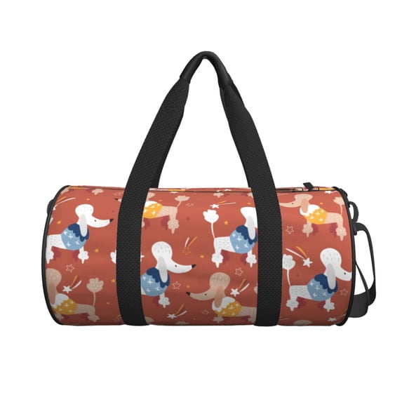Xecao Cute Poodle Dog print Round Travel Duffel Bag is a foldable gym bag with an inner pocket, perfect for travel sports