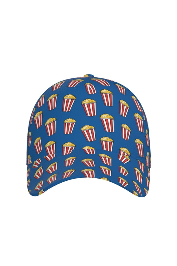 Cute Popcorn for Baseball Cap: Unisex, crafted from classic polyester twill fabric, featuring a soft unconstructed design