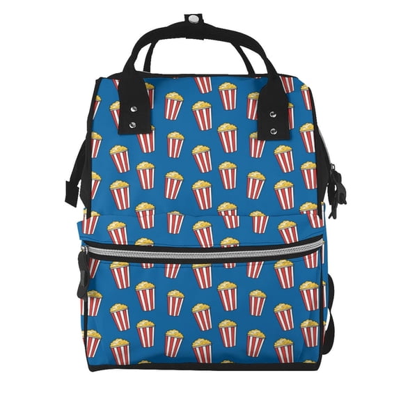 Xecao Cute Popcorn print Large Capacity Nappy Bag is a multi-functional waterproof travel backpack, perfect as a nursing bag or mummy backpack for women