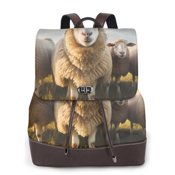 Xecao Cute Prairie Sheep Herd Print Large Backpack Soft Leather for Women Travel with Compartment, Adjustable Convertible Strap