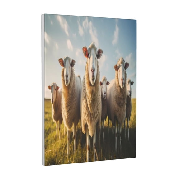 Xecao Cute Prairie Sheep Herd for Ready-to-Hang Canvas Art 12x16 Inches - Waterproof HD Print Solid Wood Frame for Gifting,Vertical