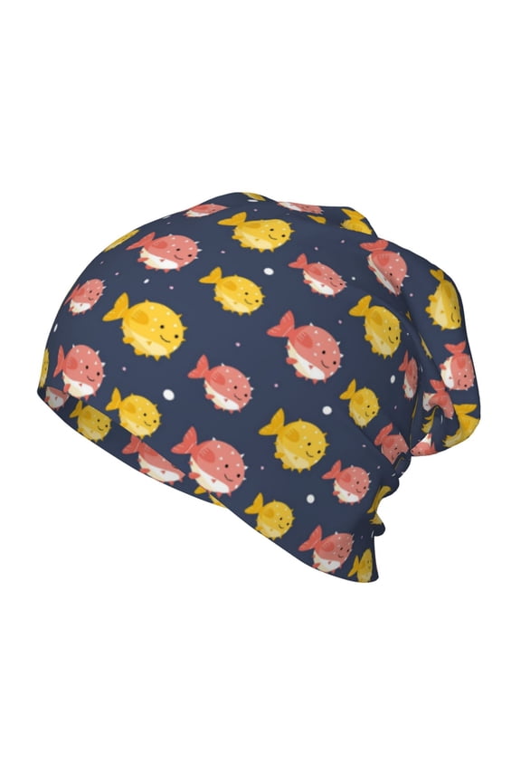 Cute Puffer Fish Print Beanie Hat Toddler Girls Boys, Baby Hats Winter Warm Knitted Thermal, Kids Winter Caps