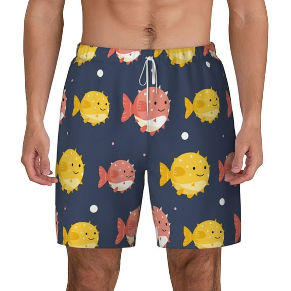 Xecao Cute Puffer Fish for Men's Swimming Trunks Swim Trunks Quick Dry Swim Shorts with Mesh Lining Funny Swimwear Bathing Suits