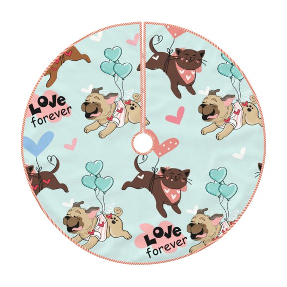 Xecao Cute Pug Dogs Pattern Christmas Tree Skirt Holiday Part Decorations for Christmas Tree, Farmhouse Christmas Decor Xmas Holiday Home Party Decorations-48"