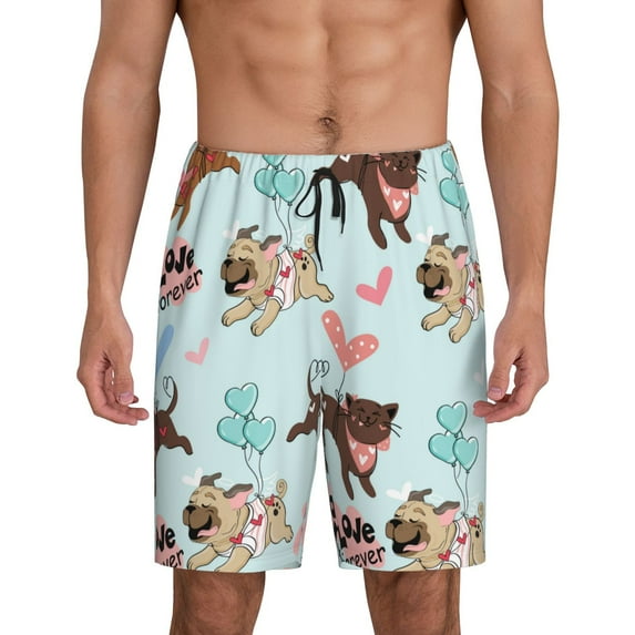 Xecao Cute Pug Dogs Print Men's Sleepwear Shorts Pajama Bottom Lounge Short nightwear with Convenient Pockets for Relaxed Home Wear-Medium