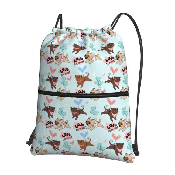 Xecao Cute Pug Dogs for Drawstring Bags,Pull String Backpack Bags,String Bag Sackpack