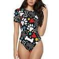 thumbnail image 1 of The Xecao Cute Puppy Footprints Women's Crew Neck Body Suit, a short-sleeved bodysuit and basic swimsuit, both comfort and style for dating and daily life, 1 of 9