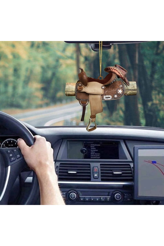 Western Cowboy Saddle Pendant Acrylic Ornament Car Rearview Mirror Backpack Accessories Xmas Tree Hanging Decorations Holiday Party Gifts
