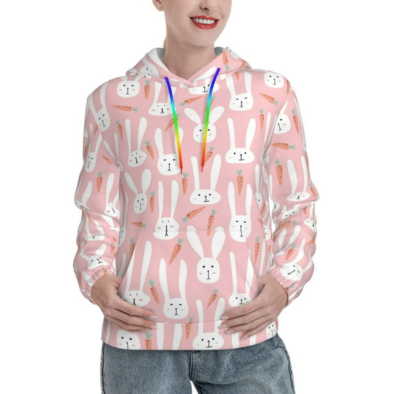 Xecao Cute Rabbit Carrot Pattern Hoodies for Women Sweatshirts Long Sleeve Sweatshirts Pullover Outfits with Pocket-X-Large
