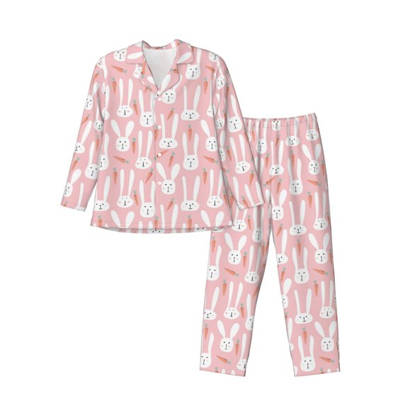 Xecao Cute Rabbit Carrot Print Pajamas Set Mens Pajamas Long Sleeve Loungewear Two-Piece Sleepwear Button-Down Pjs Set,2PJS-X-Large
