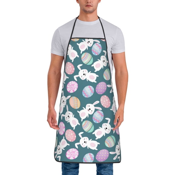 Xecao Cute Rabbit Easter Print Funny BBQ Chef Aprons for Men Women,Adjustable Kitchen Cooking Aprons with Pocket Waterproof Oil Proof No Pilling Fading