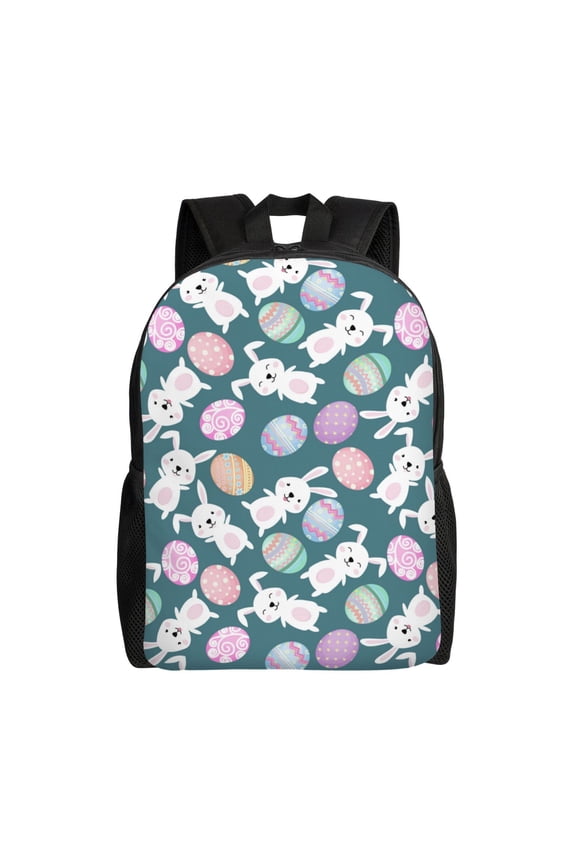Cute Rabbit Easter Print School Backpack with Laptop Compartment Small Travel Laptop Backpack for Women Men Waterproof College Backpack Simple School Bag