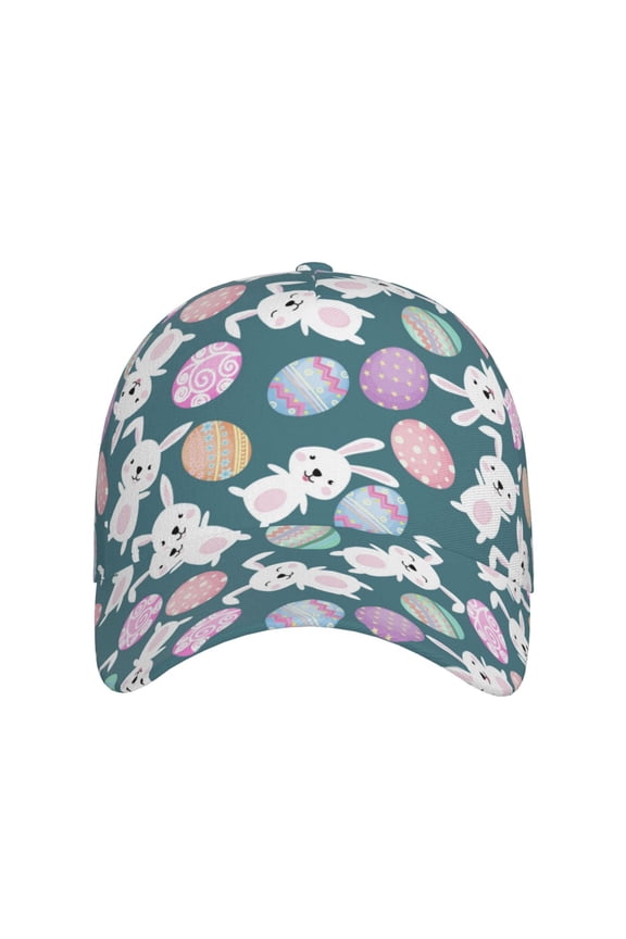 Cute Rabbit Easter for Baseball Cap: Unisex, crafted from classic polyester twill fabric, featuring a soft unconstructed design
