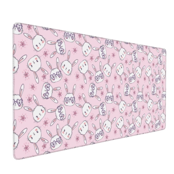 Xecao Cute Rabbit Flower Print Large Mouse Pad, 16x35.5in Mousepad, Professional Non-Slip Rubber Base Big Mouse Pad, Mouse Pad for Gaming & Office Full Desk Mouse Pad