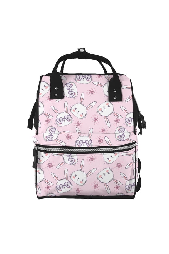Cute Rabbit Flower print Large Capacity Nappy Bag is a multi-functional waterproof travel backpack, perfect as a nursing bag or mummy backpack for women