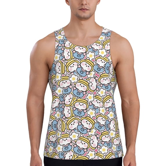 Xecao Cute Rabbit Men's Tank Top Workout Quick Dry Sleeveless Gym Jogging Muscle Shirts Summer Swim Beach Tops