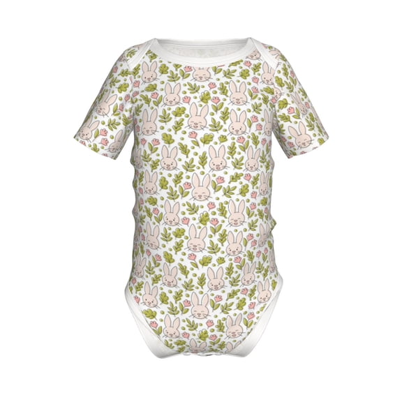 Xecao Cute Rabbit Pattern Baby Climbing Bodysuit Short Sleeve Onesie Unisex 0-12 Months Baby Shirt Newborn Outfits Crotch snap design-9M