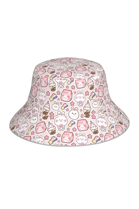 Cute Rabbit Print Men and Women Night Reflective Hat Runner Cap Visor Bucket Hat Boonie Cap