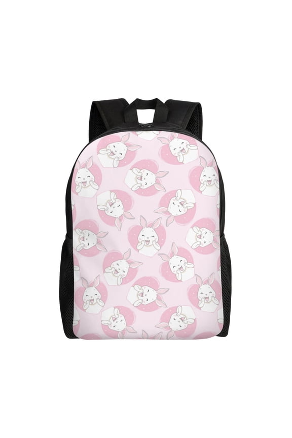 Cute Rabbit Print School Backpack with Laptop Compartment Small Travel Laptop Backpack for Women Men Waterproof College Backpack Simple School Bag