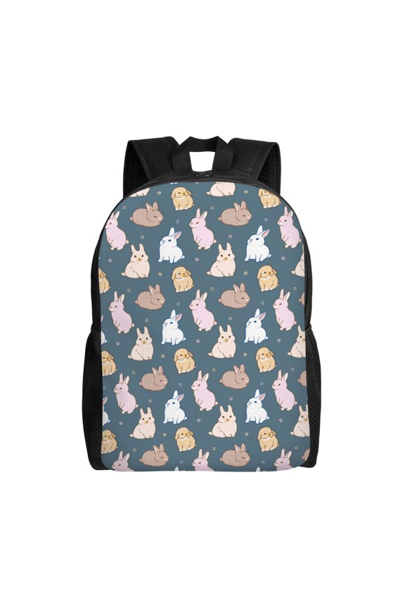 Cute Rabbit Print School Backpack with Laptop Compartment Small Travel Laptop Backpack for Women Men Waterproof College Backpack Simple School Bag