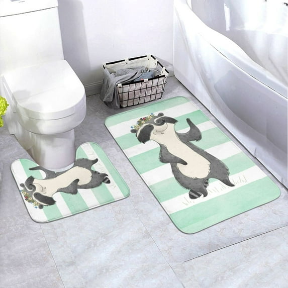Xecao Cute Raccoon 2-Piece Vintage Seamless Anti-Skid Mat Set, featuring a stylish pattern for a safe and elegant toilet rug experience
