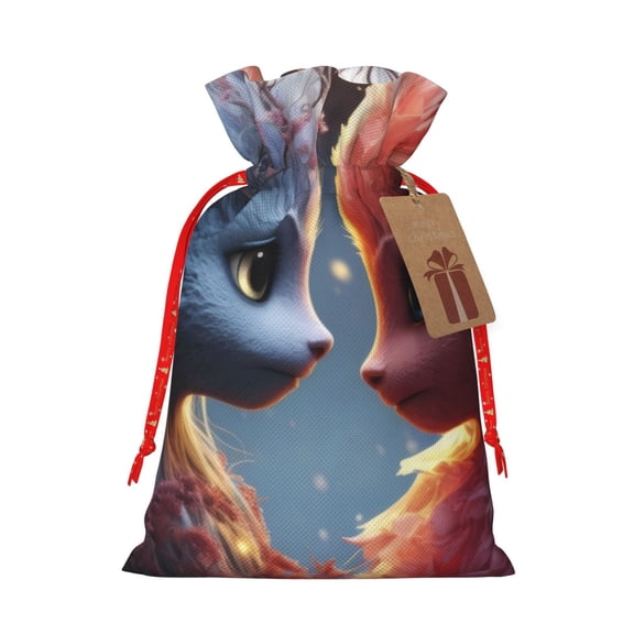 Xecao Cute Red And White Elf Print Burlap Gift Bags with Drawstring and Gift Tags, Gift Bags, Burlap Bags, Jute Bags for Party, Christmas, DIY Craft Bags-Small