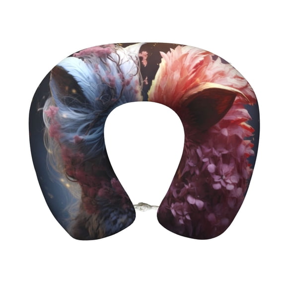 Xecao Cute Red And White Elf Print Memory Foam Cervical Neck Pillow Versatile U-Shaped Pillows for Home,Office,Camping,Travelling,Soft Washable Cover