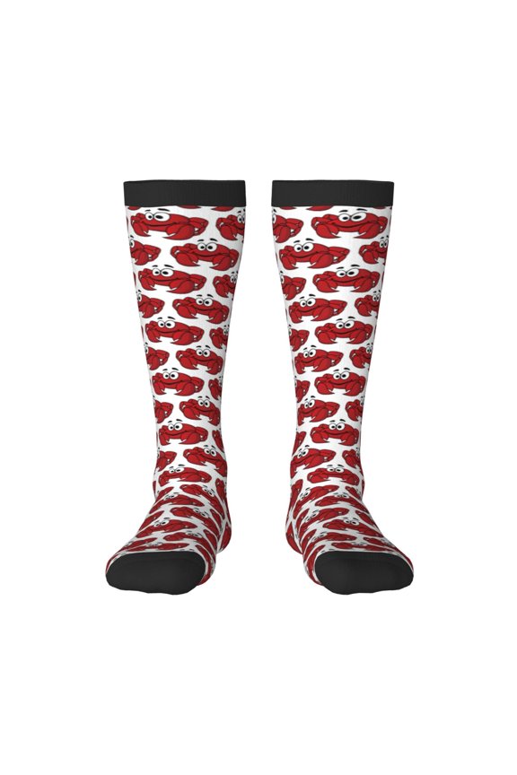 Cute Red Crab print thigh-high socks, crafted for both men and women with a stretchy, high-opaque design perfect for daily wear