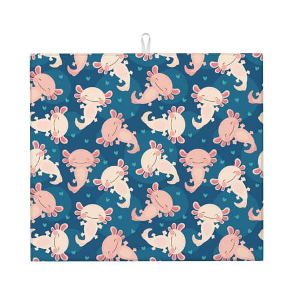Xecao Cute Salamander Print Dish Drying Mat for Kitchen Counter,Absorbent Coffee Bar Mat, Dish Drainer Rack Mats,Dining Room Decoration