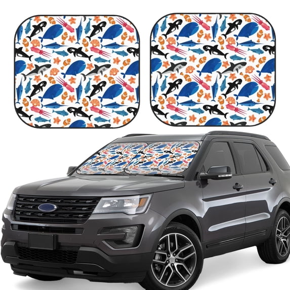 Xecao Cute Sea Animals for Foldable Car Sun Shades (2-Pack) offer sun protection with an easy-fold design for convenient windshield shading.