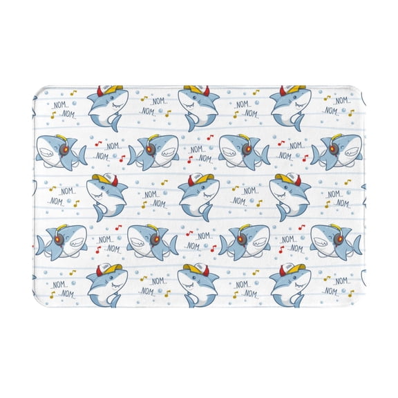 Xecao Cute Shark print Flannel Mat: Non-slip, 16x24in. Ideal for kitchen, bedroom, bath & living room.