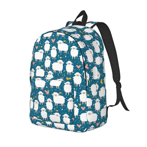 Xecao Cute Sheep And Hearts Canvas College Laptop Backpack, a durable rucksack designed for both men and women, ideal for travel, school, and daily use-Medium