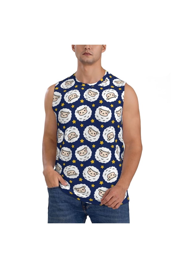 Cute Sheep With Star Print Men's Tank Top: Sleek Sleeveless Tee for Casual Sports and Beach Occasions-X-Large