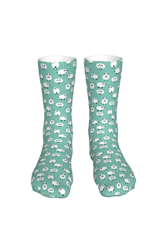 Cute Sheeps Print Fashion No Heel Casual Crew Socks Cushioned Breathable for Men Women - Moisture wicking,Not easy to fade Suitable for daily