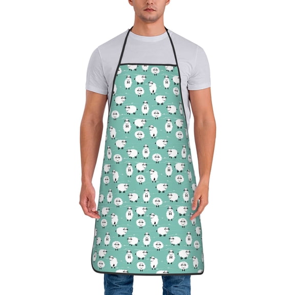 Xecao Cute Sheeps Print Funny BBQ Chef Aprons for Men Women,Adjustable Kitchen Cooking Aprons with Pocket Waterproof Oil Proof No Pilling Fading