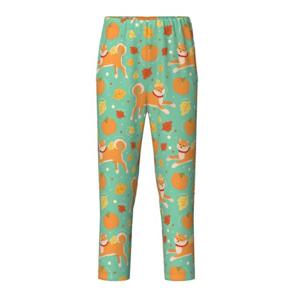 Xecao Cute Shiba And Pumpkins Print Teenagers' Pajama Pants Long Sleep Pants Soft Elastic Waist Pajama Bottoms Elastic waist with 2 Pockets 5-16 Years-Small