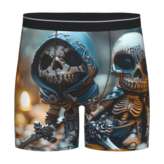 Xecao Cute Skeletons Figurines Print Boxer Briefs for Men's Stretch Moisture-Wicking Underwear, Mid-Rise Classics breathable fabric