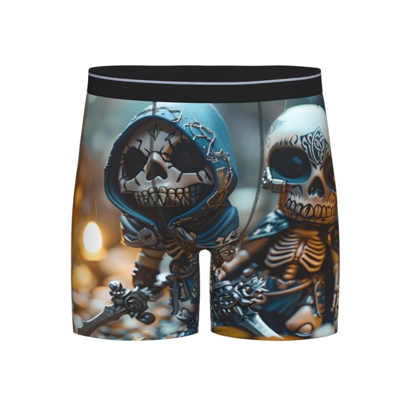 Xecao Cute Skeletons Figurines Print Boxer Briefs for Men's Stretch Moisture-Wicking Underwear, Mid-Rise Classics breathable fabric