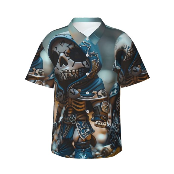 Xecao Cute Skeletons Figurines Print Hawaiian shirt - A Stylish Short-Sleeve Button-Down for Men, Perfect for Casual Beach and Tropical Outings.,Small