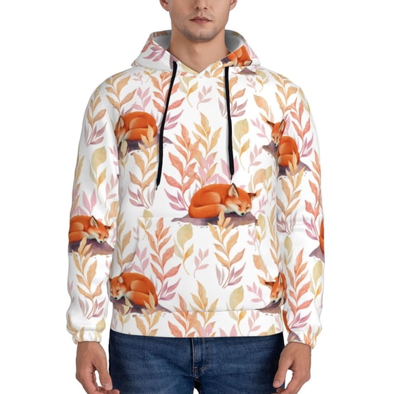Xecao Cute Sleepy Fox Pattern Men's Adult Pullover Hoodie,Hooded Sweatshirt-Medium