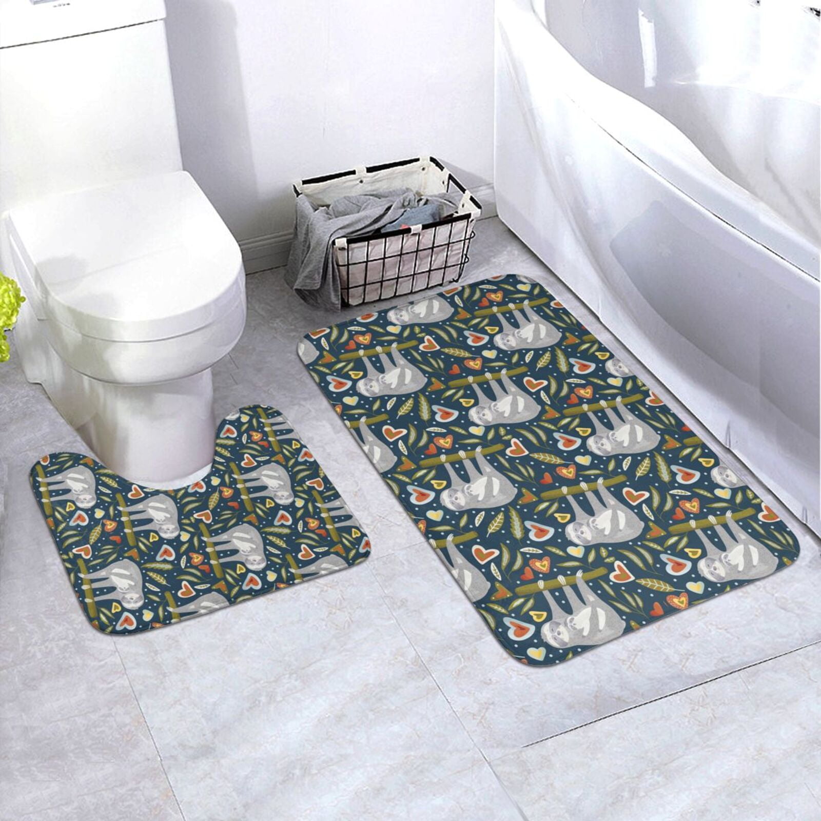 Xecao Cute Sloth 2-Piece Vintage Seamless Anti-Skid Mat Set, featuring ...