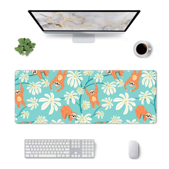 Xecao Cute Sloth on Floral Tree for Mouse Pad - Waterproof Extended Contour Mouse Mat, Large Gaming Mousepad Laptop Keyboard Mat with Non-Slip Rubber Base