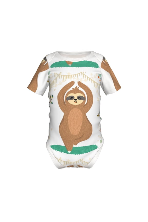 Cute Sloth In Yoga Pose Tree Pattern Baby Climbing Bodysuit Short Sleeve Onesie Unisex 0-12 Months Baby Shirt Newborn Outfits Crotch snap design-6 Months