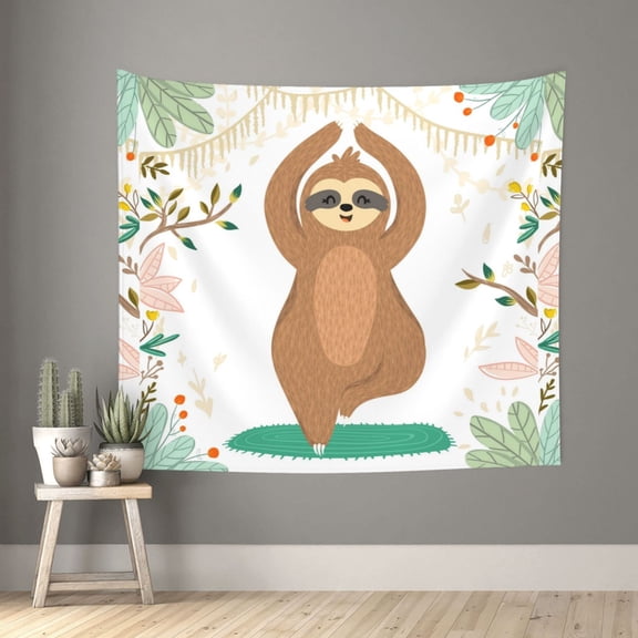 Xecao Cute Sloth In Yoga Pose Tree patten Tapestry 60x51 Inches Wall Hanging Poster Tapestry for Living Room Bedroom Home Decor