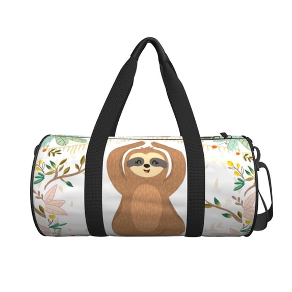 Xecao Cute Sloth In Yoga Pose Tree print Round Travel Duffel Bag is a foldable gym bag with an inner pocket, perfect for travel sports